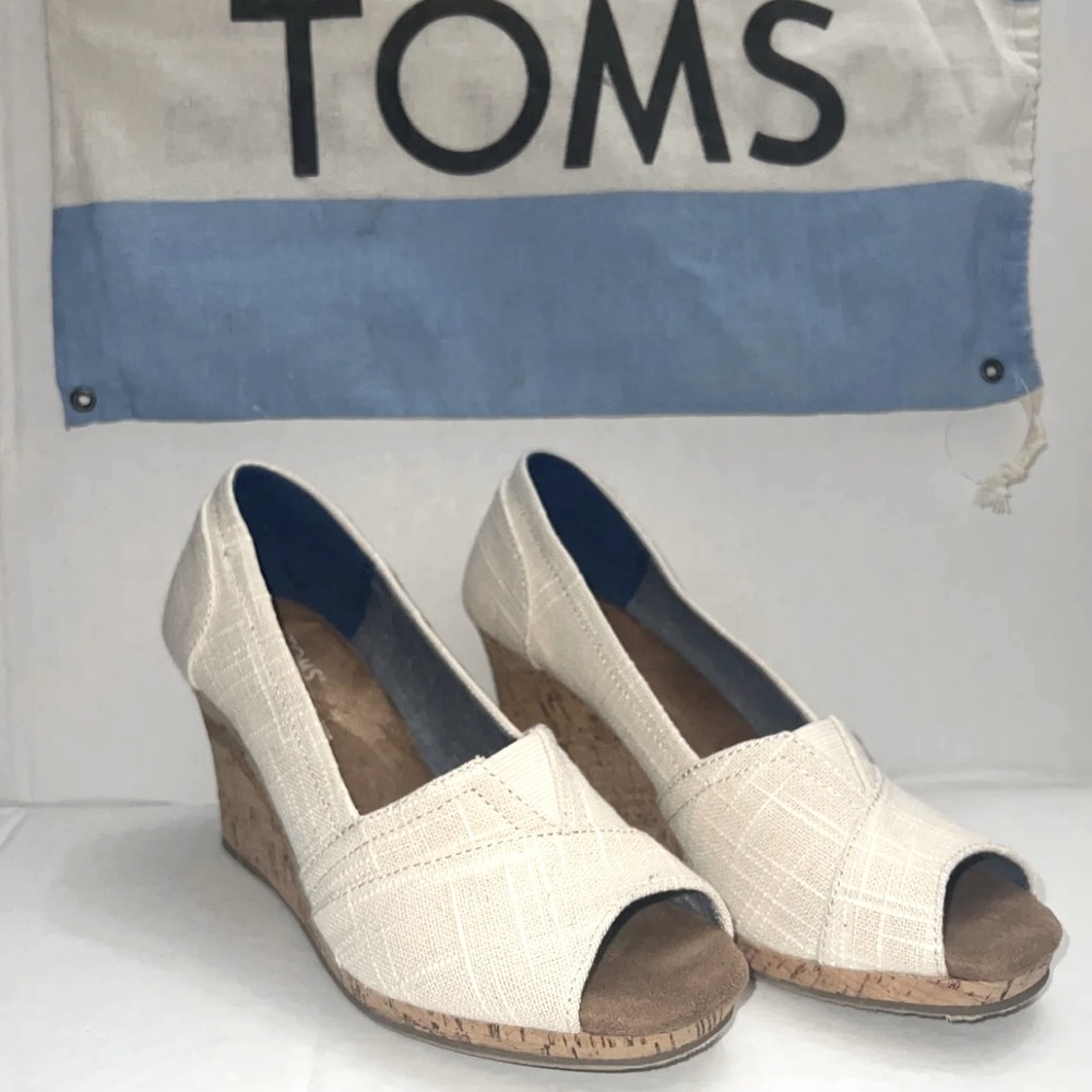 TOMS Open Toe Cream Wedges